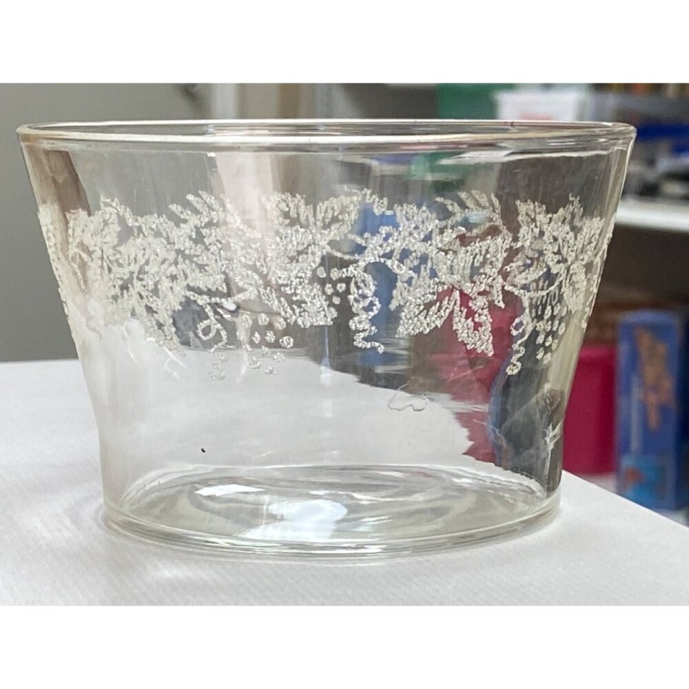 Vintage Etched Glass Bowl With Grape Vine Design